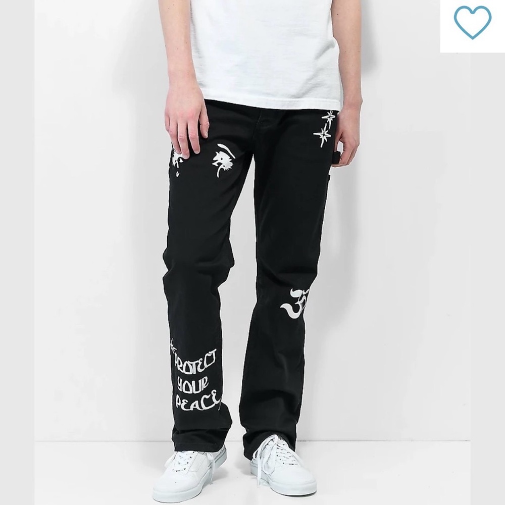 Dript Denim Carpenter Jeans Black 34 Protect Peace Graphic Streetwear